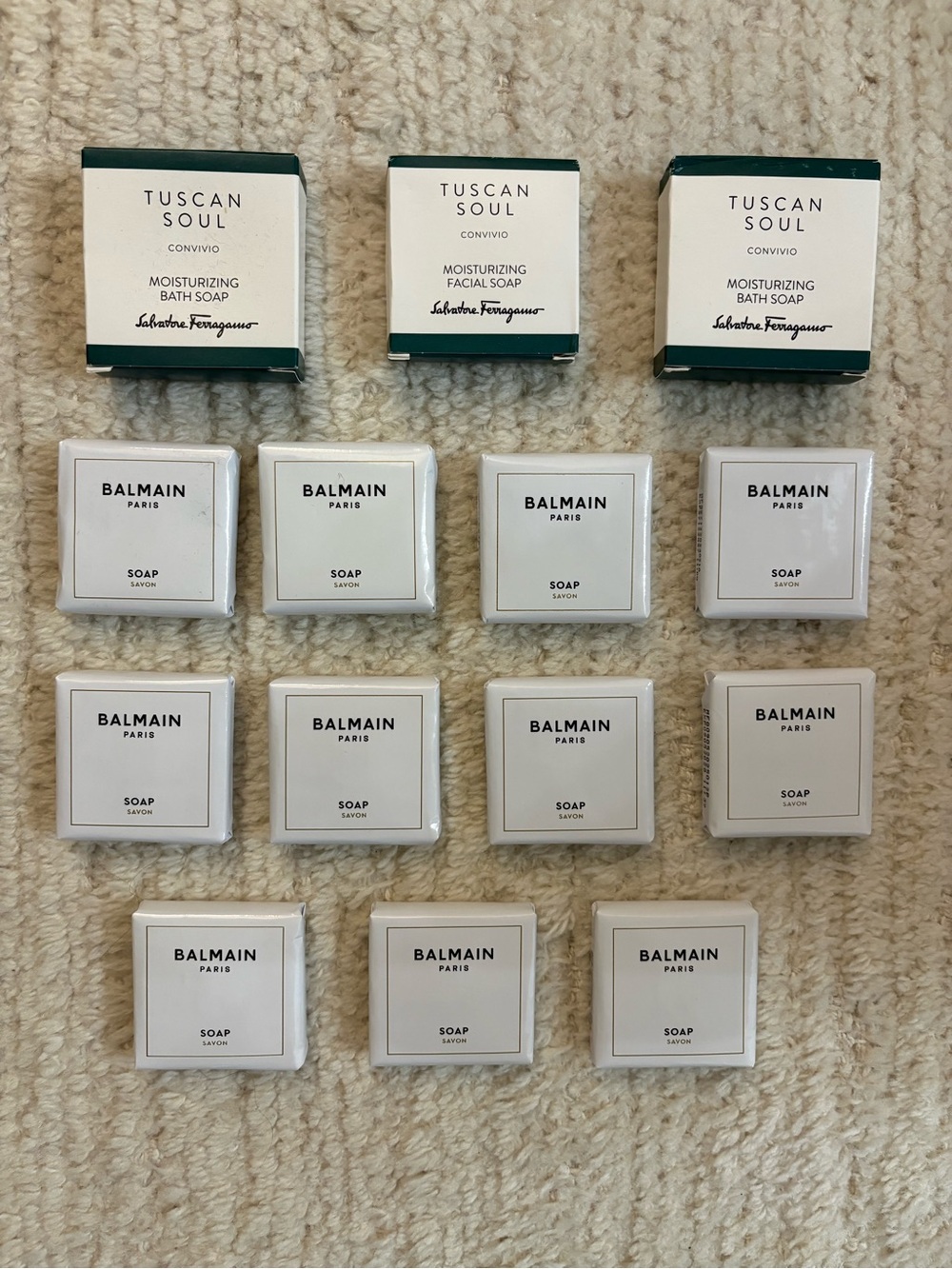 Set of 14! HOLT RENFREW Balmain and Salvatore Ferragamo guest soap bars